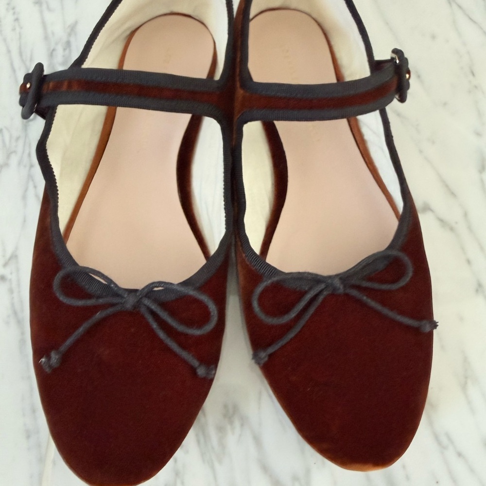 Loeffler Randall Burnt Orange velvet Mary Jane Flats